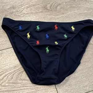 VTG Y2K Ralph Lauren Bikini Swim Bottom M Black Womens Embroidered Logo Pony